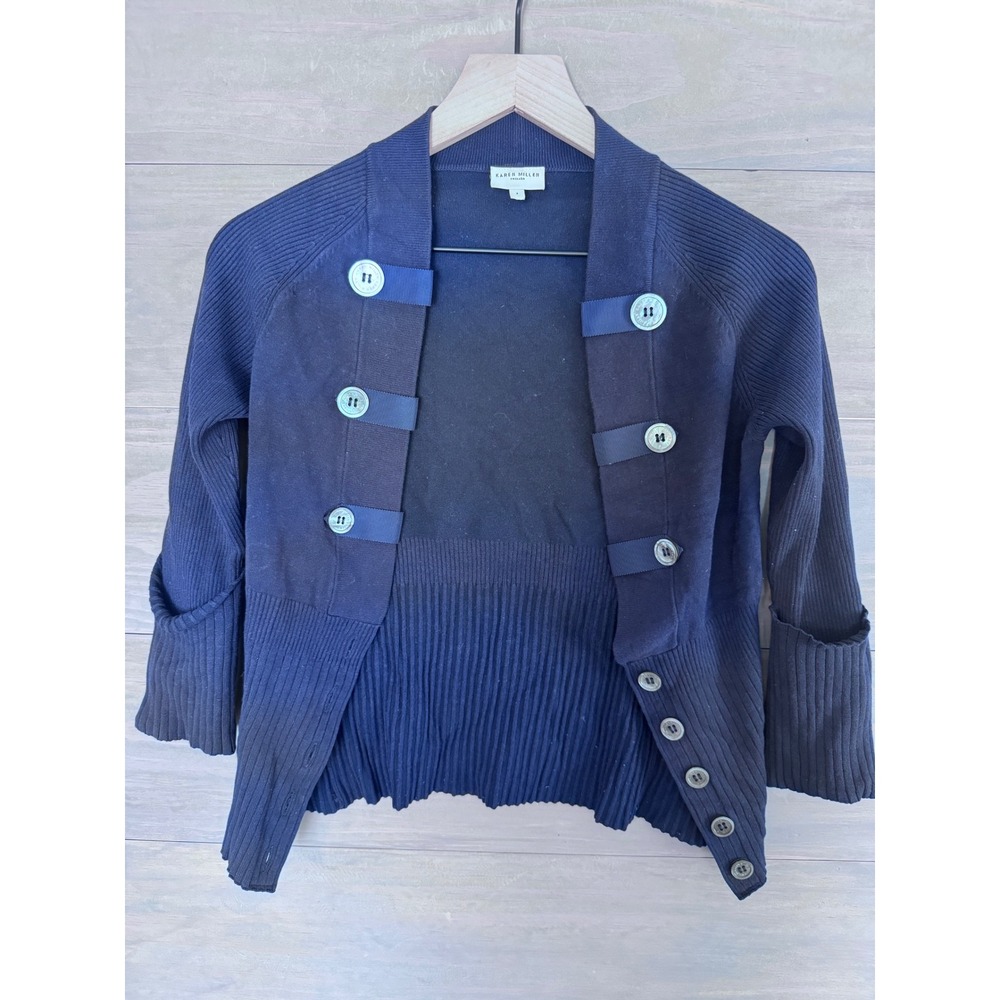 Karen Millen Navy Blue Military Button Ribbed Cardigan Sweater